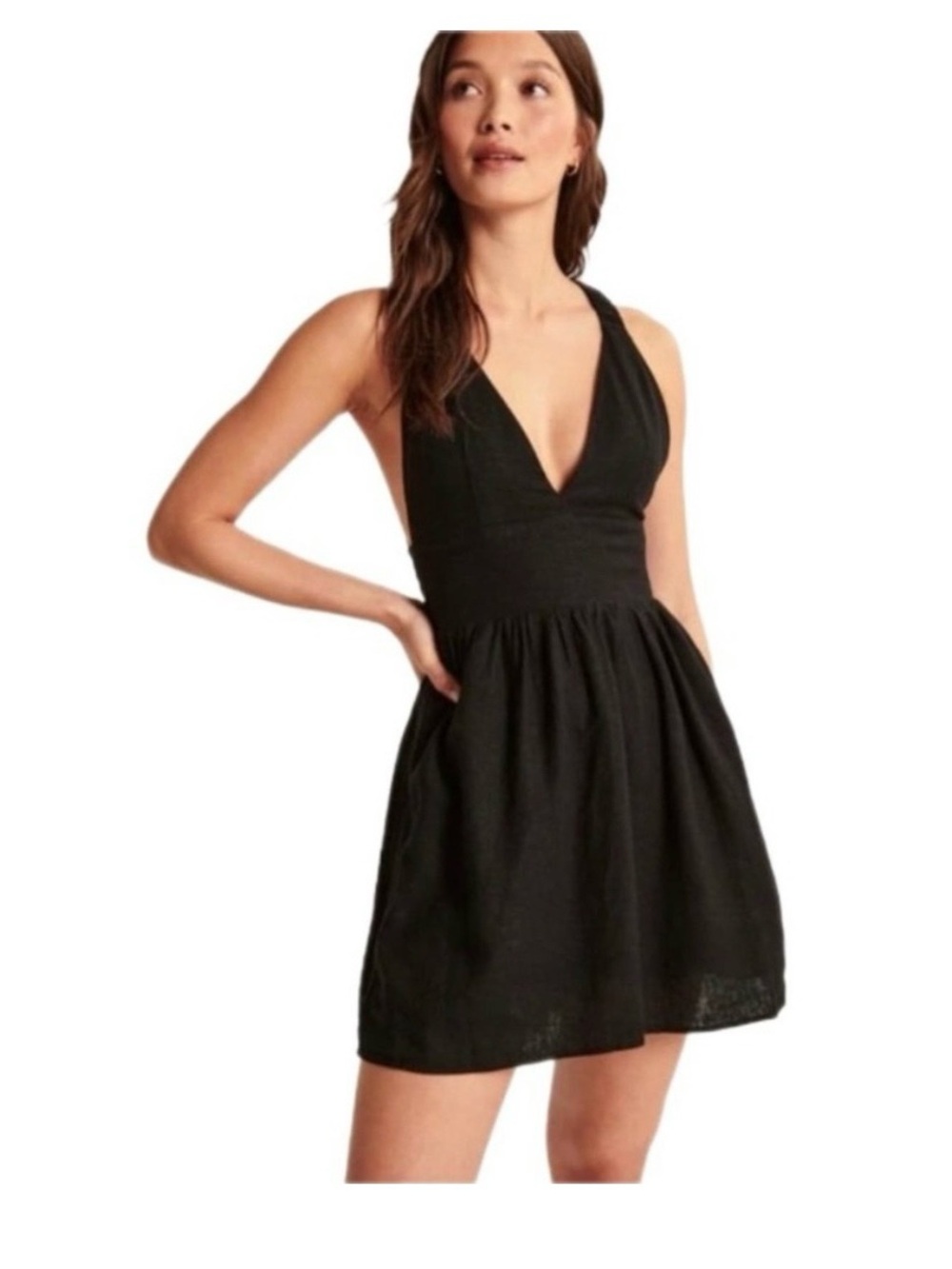 ABERCROMBIE & FITCH Scrunchie Strap Skort Dress in Black Linen Size S